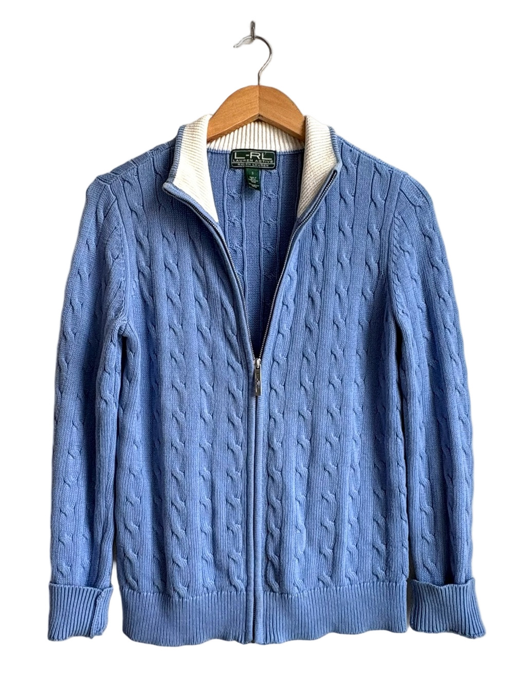 Ralph Lauren 100% Cotton active cable knit zip up cardigan sweater size Small